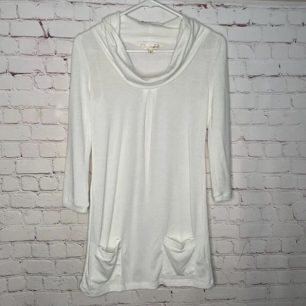 Cezanne Chico Ivory Light Weight 3/4 Sleeve CowlNeck Tunic Sweater Women S China